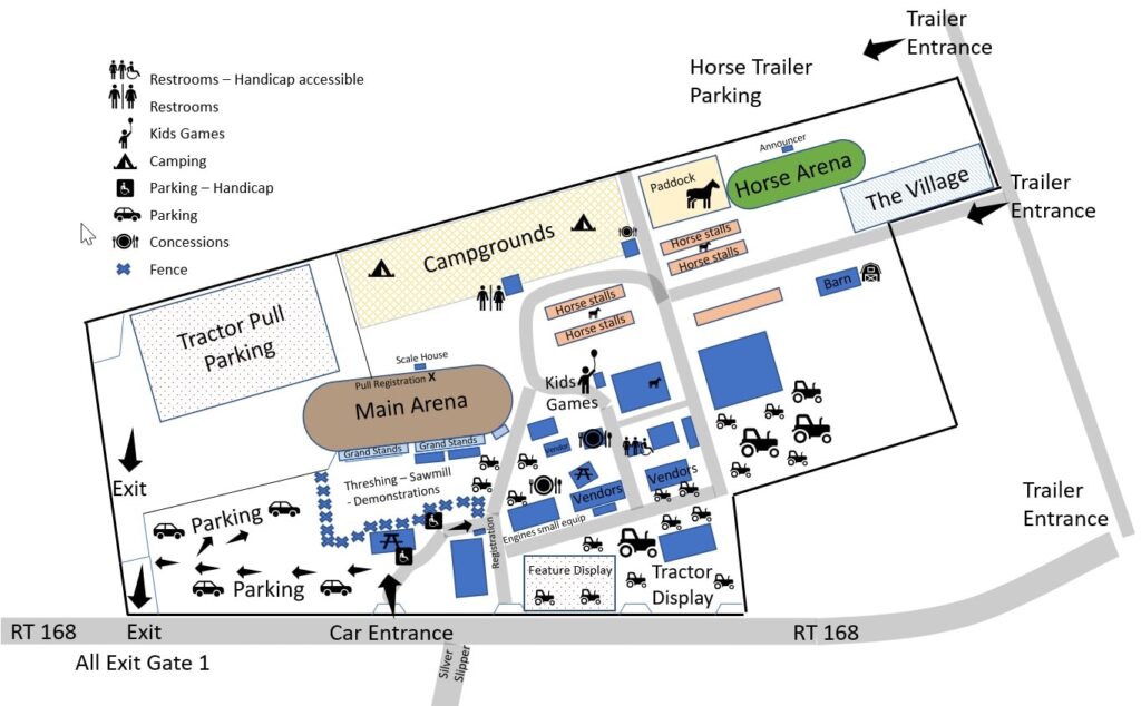 Hookstown Fairgrounds map for the Beaver Valley Antique Equipment and Crafts annual show